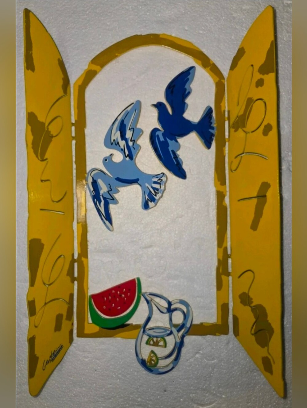 Judaica Pop Art Israeli Summer Window Steel Sculpture Signed by David Gerstein